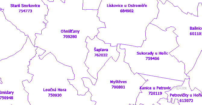 Katastrální mapa Šaplava - přehledová mapa katastrálního území