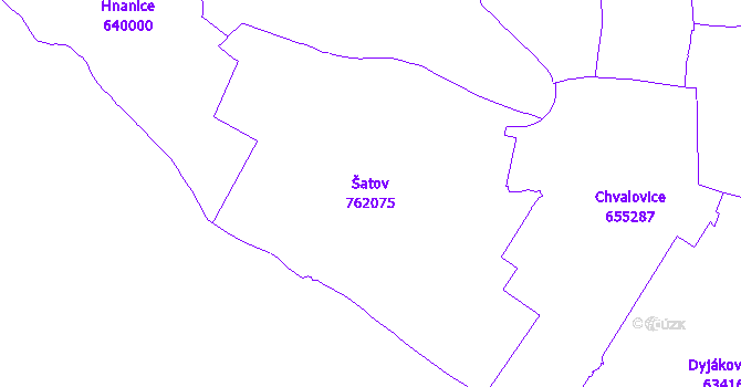 Katastrální mapa Šatov - přehledová mapa katastrálního území