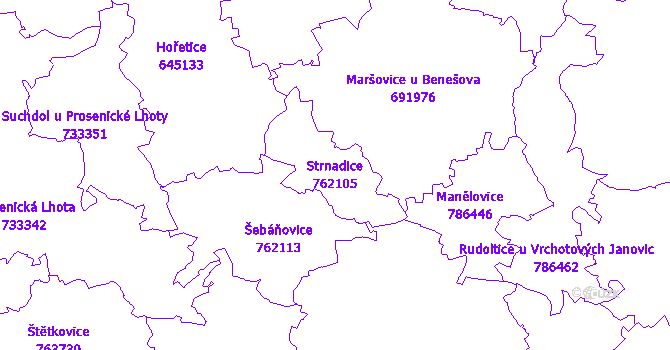 Katastrální mapa Strnadice - přehledová mapa katastrálního území