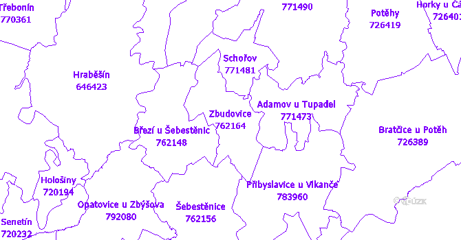 Katastrální mapa Zbudovice - přehledová mapa katastrálního území