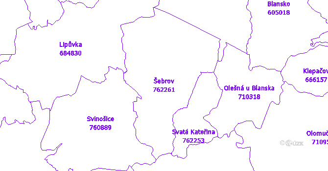 Katastrální mapa Šebrov - přehledová mapa katastrálního území