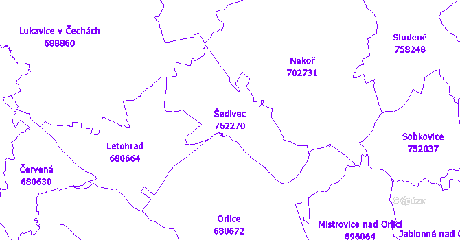 Katastrální mapa Šedivec - přehledová mapa katastrálního území