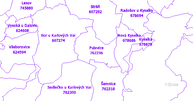 Katastrální mapa Pulovice - přehledová mapa katastrálního území