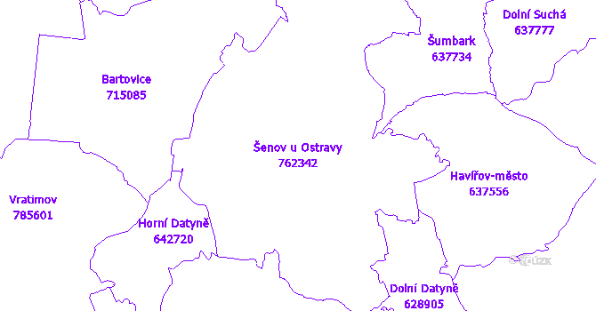 Katastrální mapa Šenov u Ostravy - přehledová mapa katastrálního území