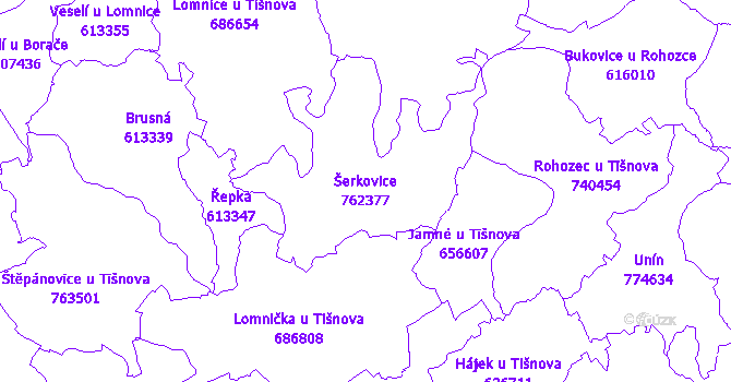 Katastrální mapa Šerkovice - přehledová mapa katastrálního území