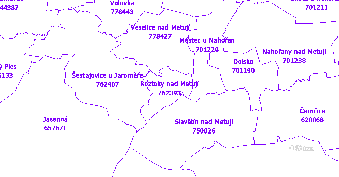 Katastrální mapa Roztoky nad Metují - přehledová mapa katastrálního území