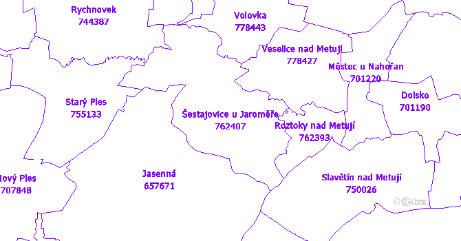 Katastrální mapa Šestajovice u Jaroměře