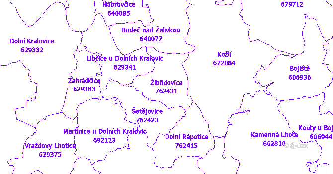 Katastrální mapa Žibřidovice - přehledová mapa katastrálního území
