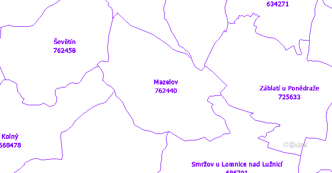 Katastrální mapa Mazelov - přehledová mapa katastrálního území