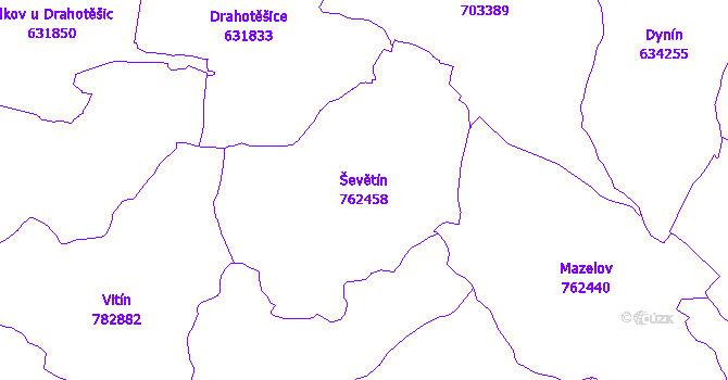 Katastrální mapa Ševětín - přehledová mapa katastrálního území