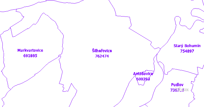 Katastrální mapa Šilheřovice - přehledová mapa katastrálního území