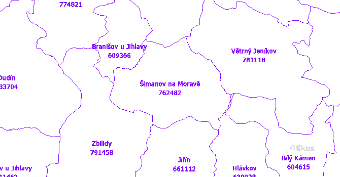 Katastrální mapa Šimanov na Moravě - přehledová mapa katastrálního území