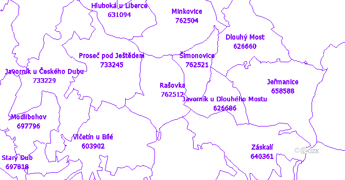 Katastrální mapa Rašovka - přehledová mapa katastrálního území