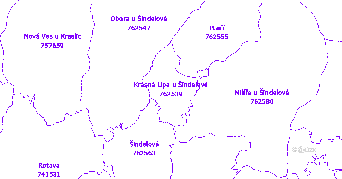 Katastrální mapa Krásná Lípa u Šindelové - přehledová mapa katastrálního území