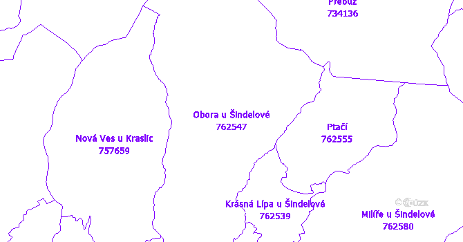 Katastrální mapa Obora u Šindelové