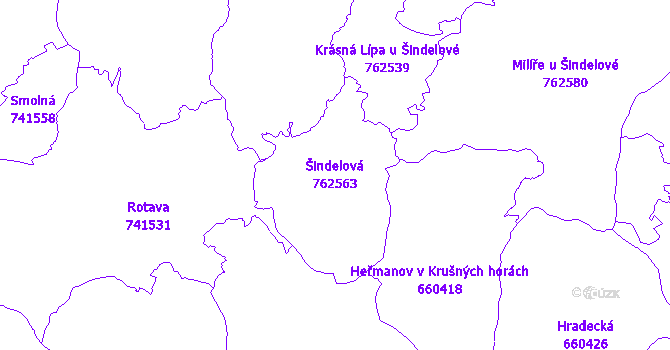 Katastrální mapa Šindelová - přehledová mapa katastrálního území