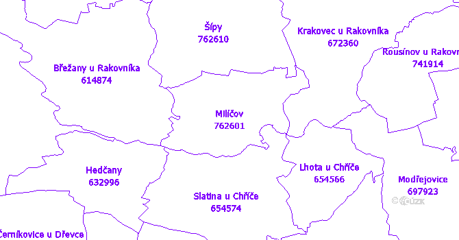 Katastrální mapa Milíčov - přehledová mapa katastrálního území