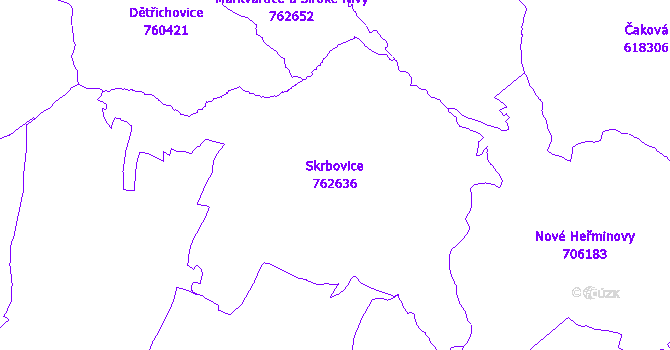 Katastrální mapa Skrbovice - přehledová mapa katastrálního území
