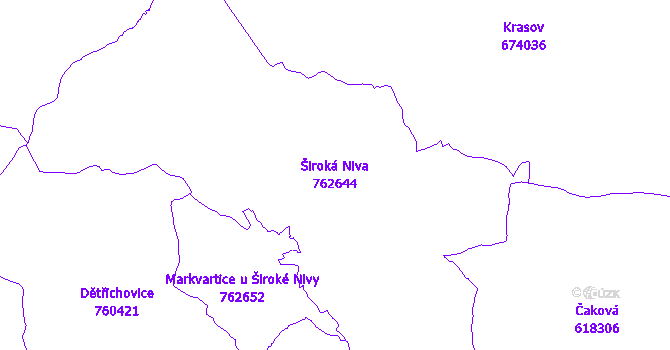 Katastrální mapa Široká Niva - přehledová mapa katastrálního území