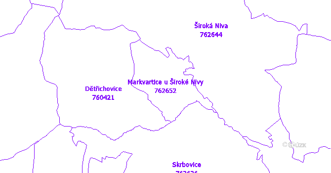 Katastrální mapa Markvartice u Široké Nivy - přehledová mapa katastrálního území