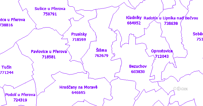 Katastrální mapa Šišma - přehledová mapa katastrálního území