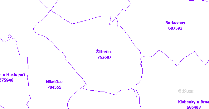 Katastrální mapa Šitbořice - přehledová mapa katastrálního území