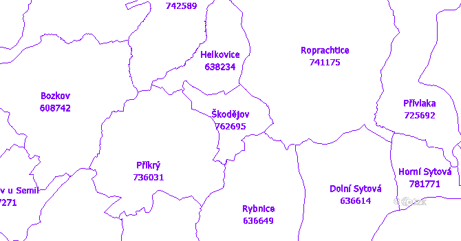 Katastrální mapa Škodějov - přehledová mapa katastrálního území