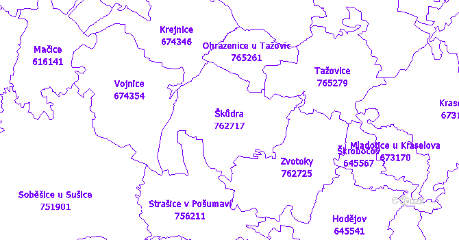 Katastrální mapa Škůdra - přehledová mapa katastrálního území