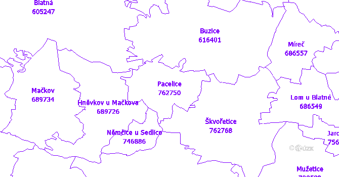 Katastrální mapa Pacelice - přehledová mapa katastrálního území