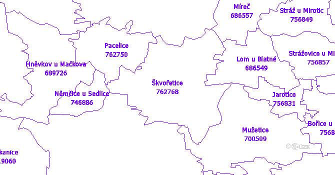 Katastrální mapa Škvořetice - přehledová mapa katastrálního území
