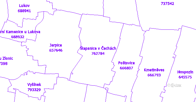 Katastrální mapa Šlapanice v Čechách - přehledová mapa katastrálního území