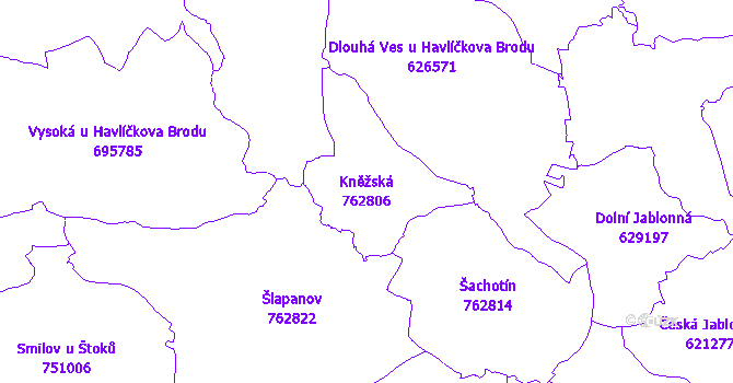 Katastrální mapa Kněžská - přehledová mapa katastrálního území