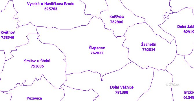 Katastrální mapa Šlapanov - přehledová mapa katastrálního území