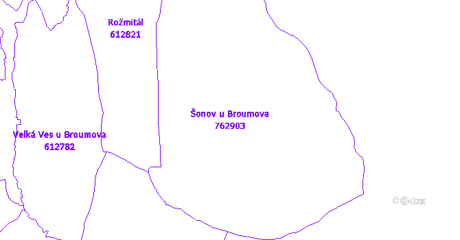 Katastrální mapa Šonov u Broumova - přehledová mapa katastrálního území