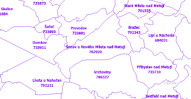 Katastrální mapa Šonov u Nového Města nad Metují - přehledová mapa katastrálního území