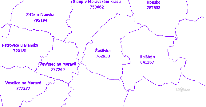 Katastrální mapa Šošůvka - přehledová mapa katastrálního území