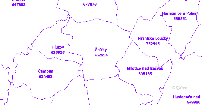 Katastrální mapa Špičky - přehledová mapa katastrálního území