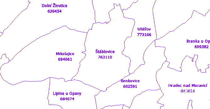 Katastrální mapa Štáblovice - přehledová mapa katastrálního území