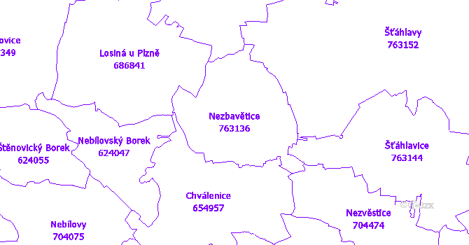 Katastrální mapa Nezbavětice - přehledová mapa katastrálního území