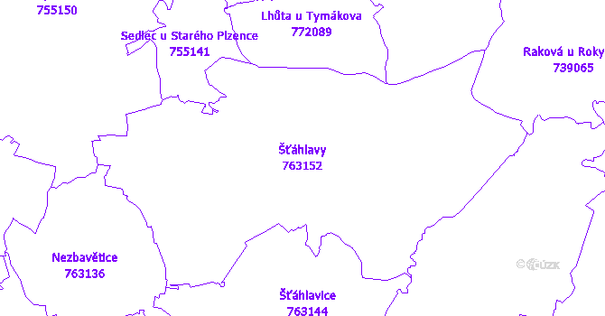 Katastrální mapa Šťáhlavy - přehledová mapa katastrálního území