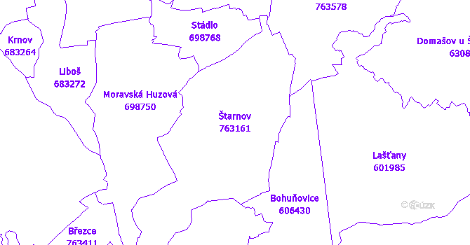 Katastrální mapa Štarnov - přehledová mapa katastrálního území