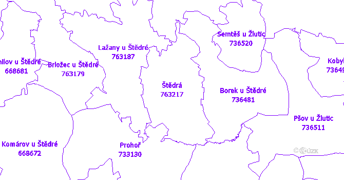 Katastrální mapa Štědrá - přehledová mapa katastrálního území