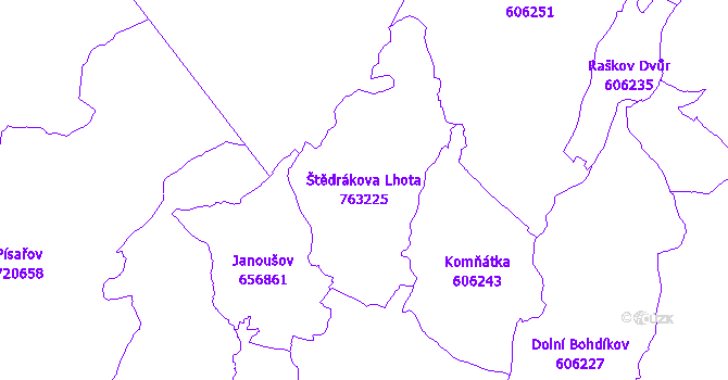 Katastrální mapa Štědrákova Lhota - přehledová mapa katastrálního území