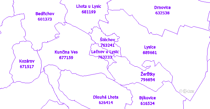 Katastrální mapa Lačnov u Lysic