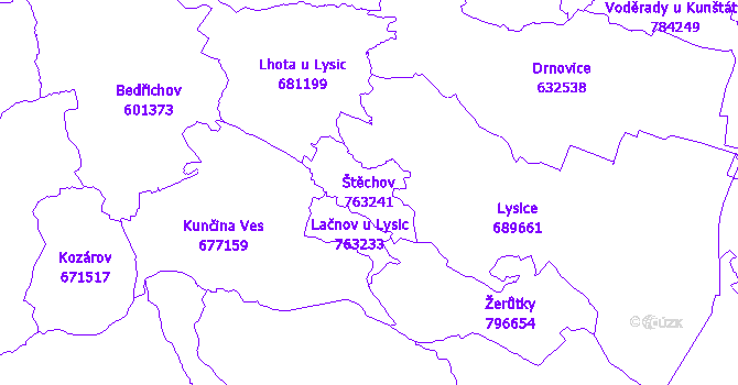 Katastrální mapa Štěchov - přehledová mapa katastrálního území