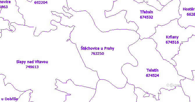 Katastrální mapa Štěchovice u Prahy - přehledová mapa katastrálního území