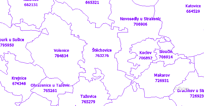 Katastrální mapa Štěchovice - přehledová mapa katastrálního území