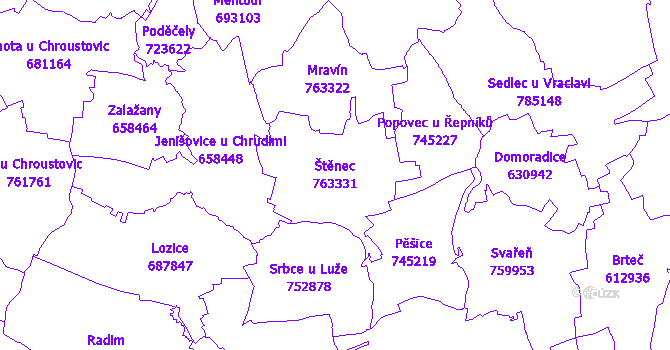 Katastrální mapa Štěnec - přehledová mapa katastrálního území