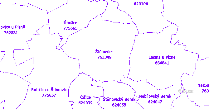 Katastrální mapa Štěnovice - přehledová mapa katastrálního území