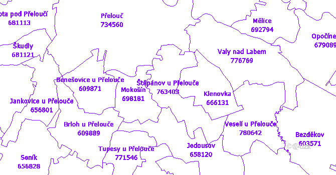 Katastrální mapa Štěpánov u Přelouče - přehledová mapa katastrálního území